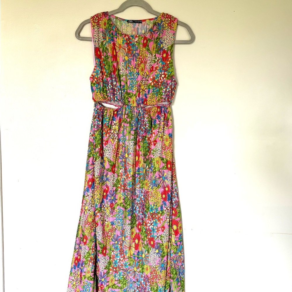 Zara Multicolor Floral Pleated Dress